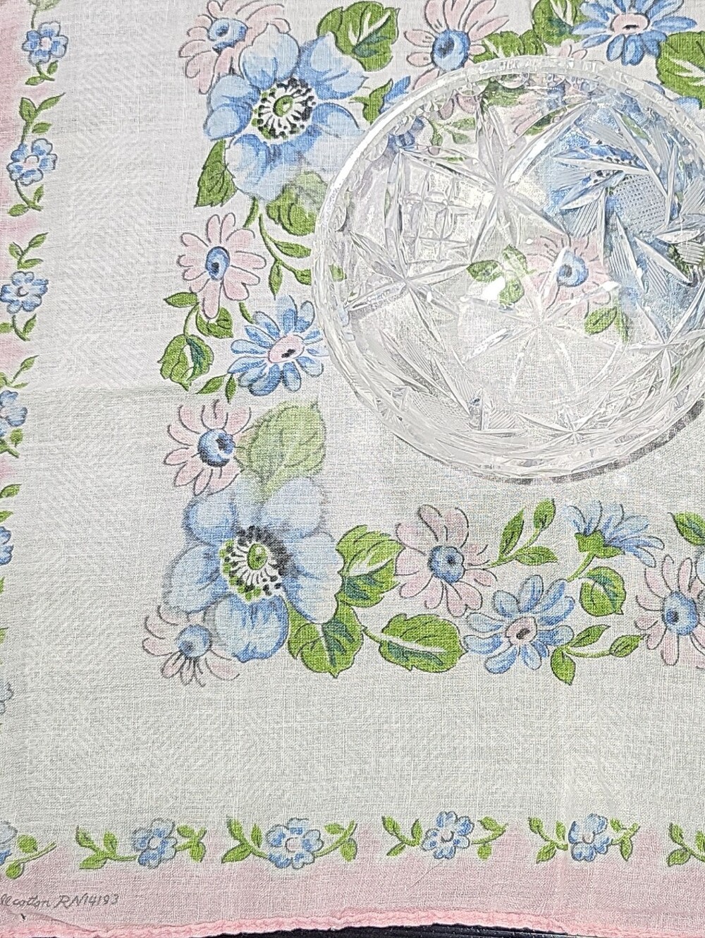 Vintage Floral Cotton Handkerchief in Pink Blue AND STAR OF DAVID TRINKET DISH
